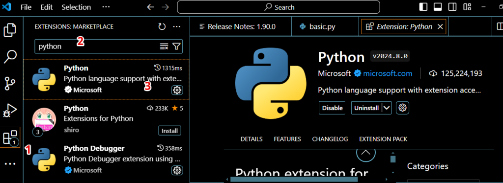 estensione python per visual studio code